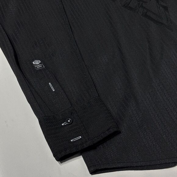 Roar Black Embroidered Contrast Stitching Stretchy Button Up Shirt Men's Size M - Picture 7 of 11